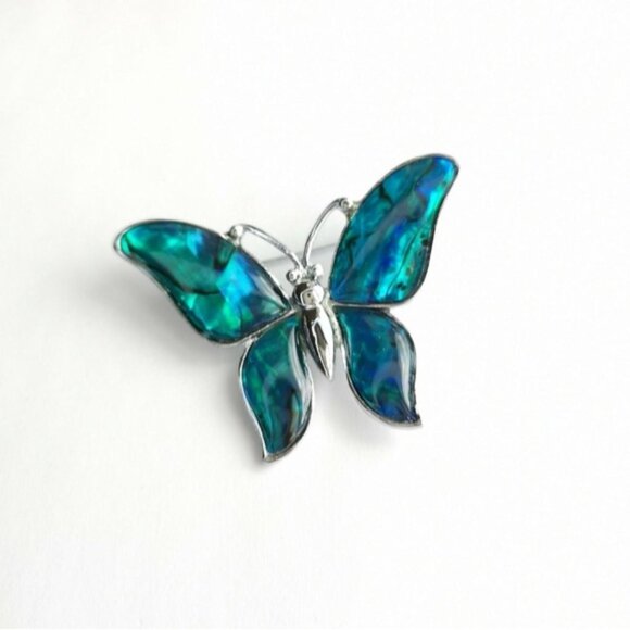 NWT handmade Abalone shell blue butterfly brooch pin - Picture 8 of 8
